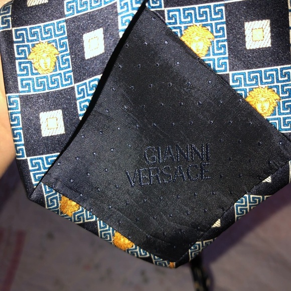 Gianni Versace  Blue and Gold Geometric Silk Tie- made in Italy- preloved. - Picture 6 of 8